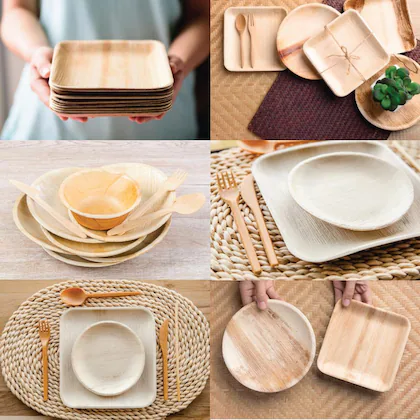 bhavee premium 8 round areca palm leaf plates 100 natural biodegradable disposable strong sturdy microwave oven refridgerator safe tableware for any occasion pack